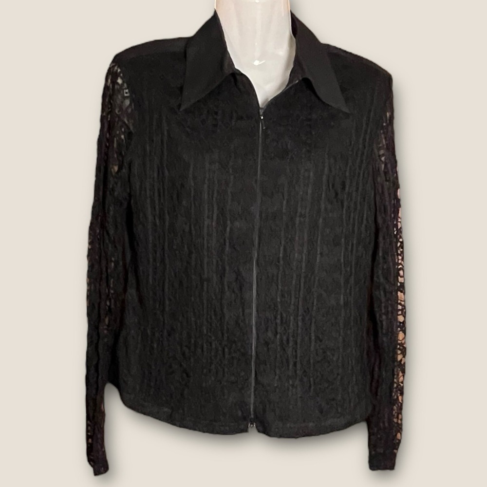 Black Lace Goth Whimsigoth Witchy Top Steam Punk Dark Zip Shirt M Ravel - Picture 2 of 10